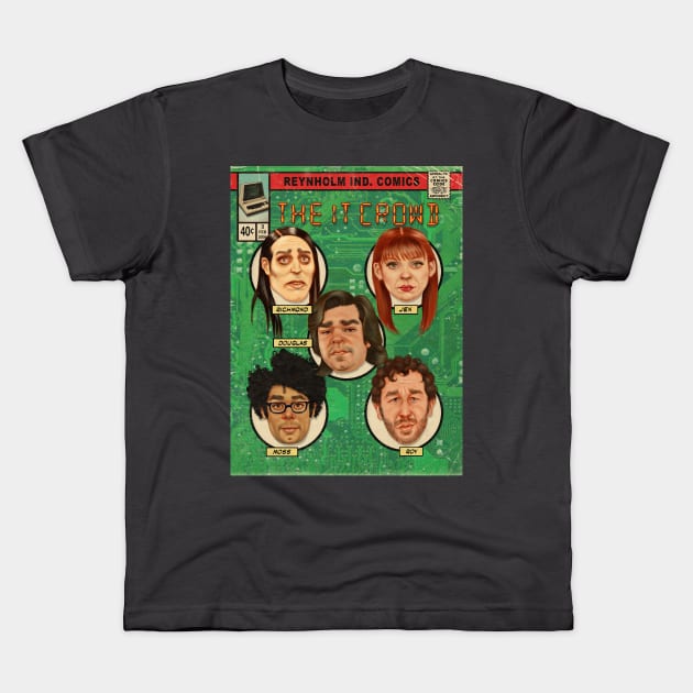 IT Crowd Comic Cover Kids T-Shirt by Cleggart